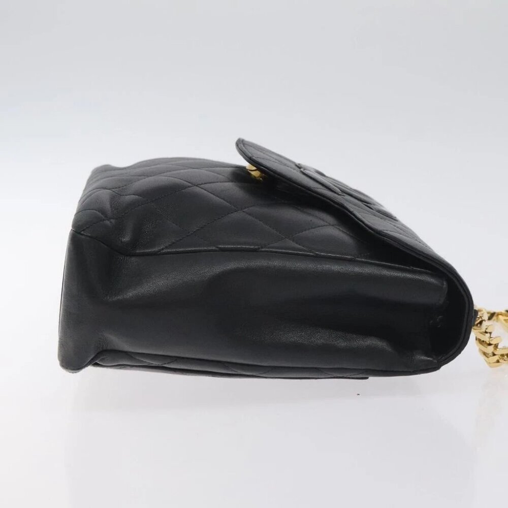 CHANEL Matelasse COCO Mark Chain Hand Bag Lamb Skin Black Gold CC Auth 129531V - Picture 6 of 14